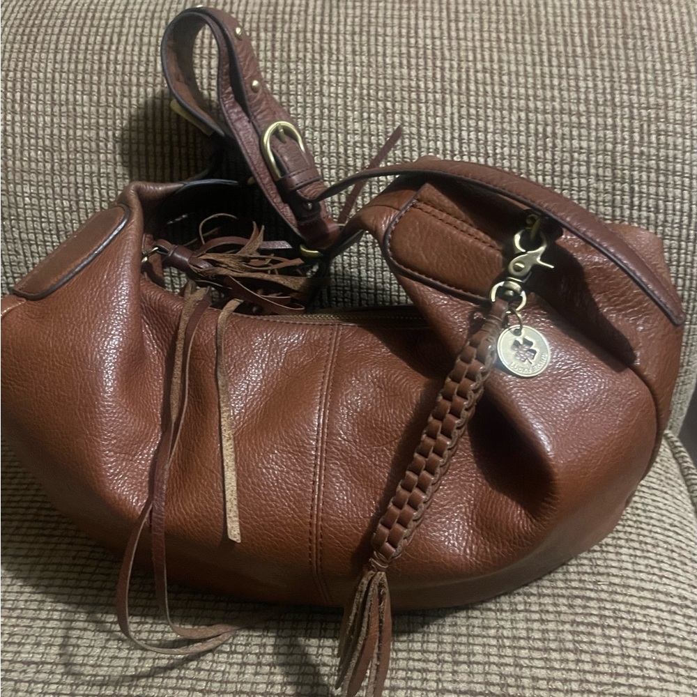 Brown Leather Hobo Bag with Braided Detailing
